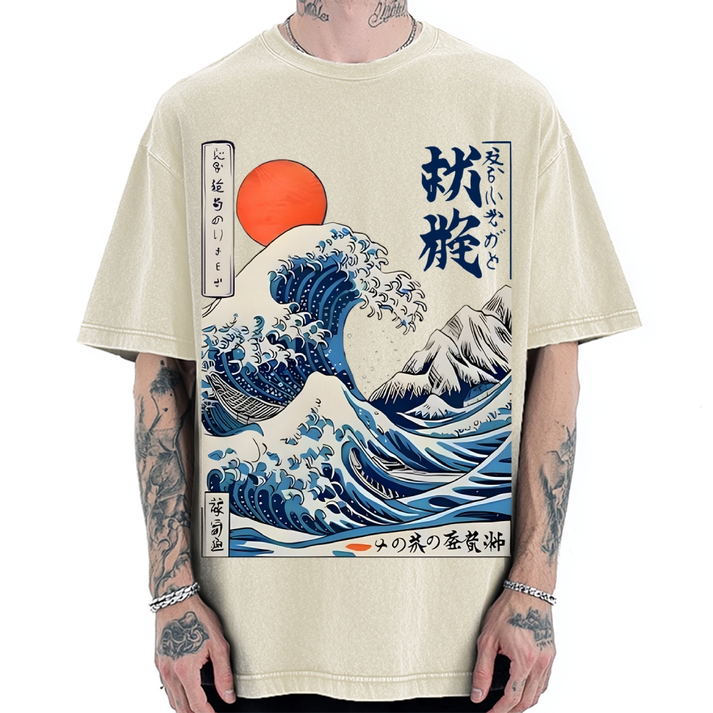 Ukiyo-e Ocean Waves Japan Vintage Washed T-shirt