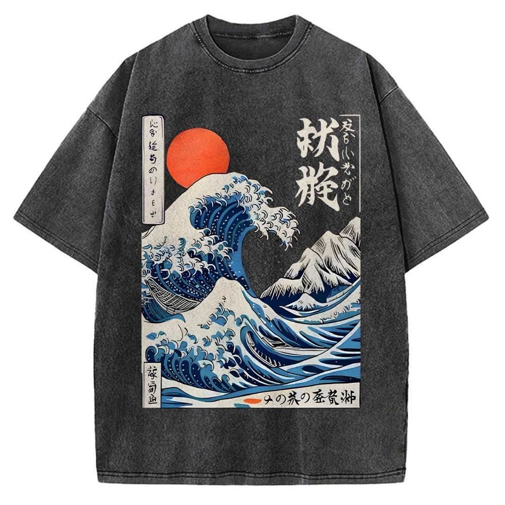 Ukiyo-e Ocean Waves Japan Vintage Washed T-shirt
