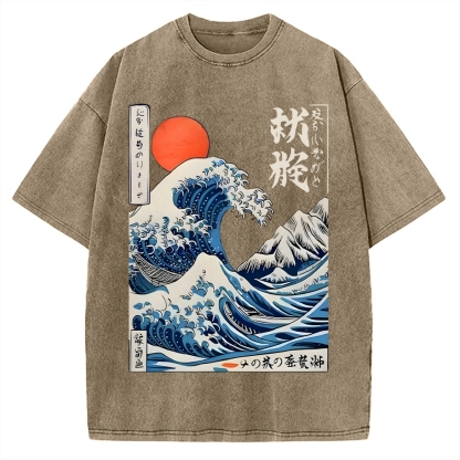 Ukiyo-e Ocean Waves Japan Vintage Washed T-shirt