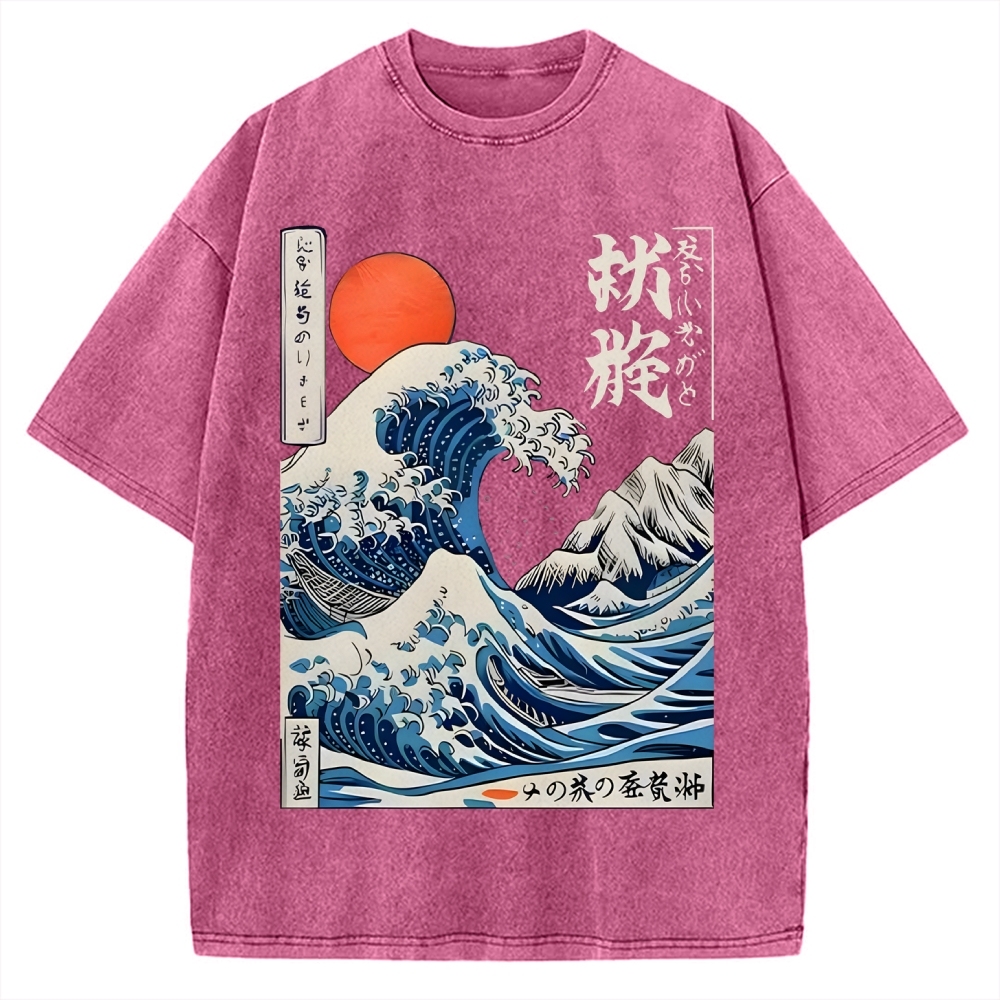 Ukiyo-e Ocean Waves Japan Vintage Washed T-shirt
