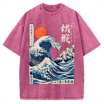 Ukiyo-e Ocean Waves Japan Vintage Washed T-shirt