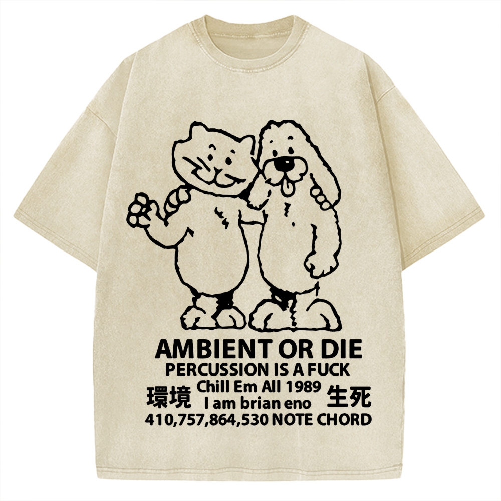 Ambient or Die Words of Wisdom Cat & Dog Vintage Washed T-shirt
