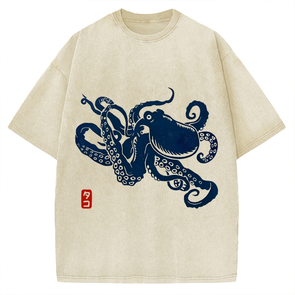 Japanese Octopus Vintage Washed T-shirt