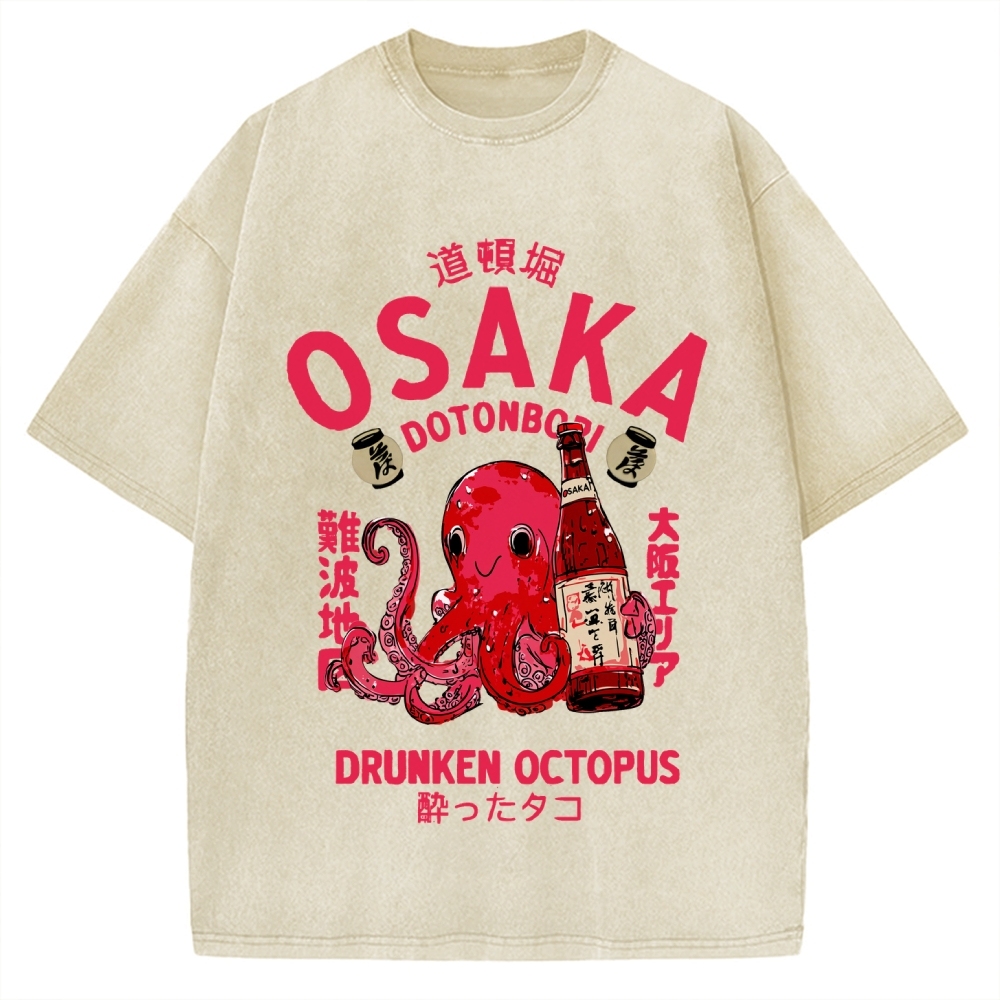 Drunken Octopus Dotonbori Osaka Vintage Washed T-shirt