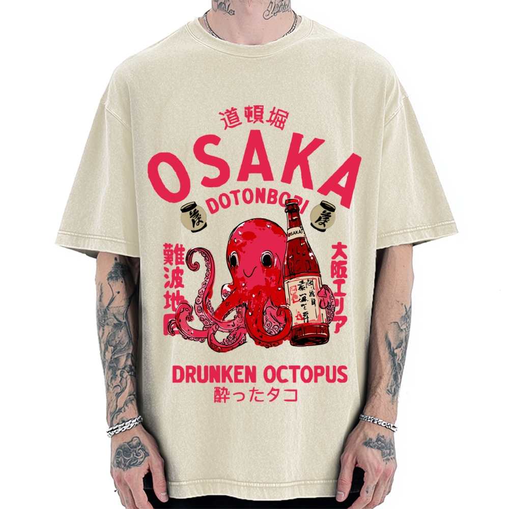 Drunken Octopus Dotonbori Osaka Vintage Washed T-shirt