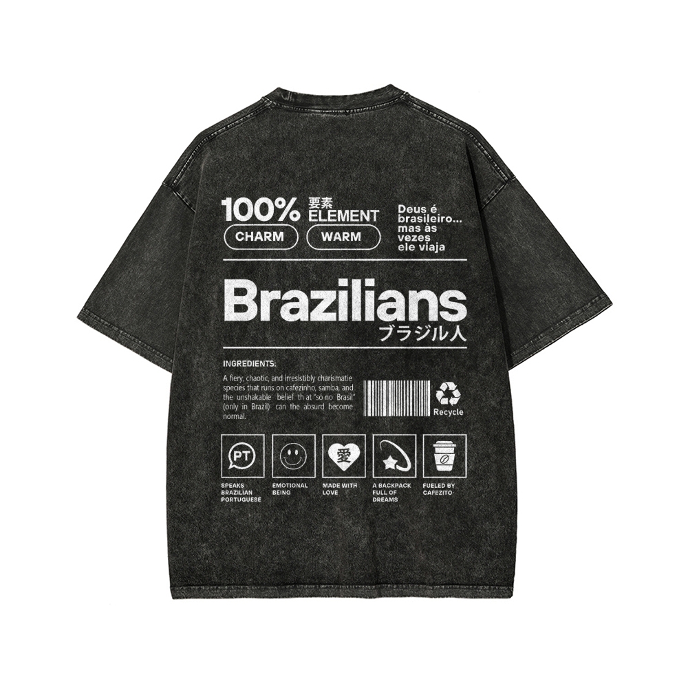 Brazilians Japanese Katakana Front And Back Printing Washed T-shirt