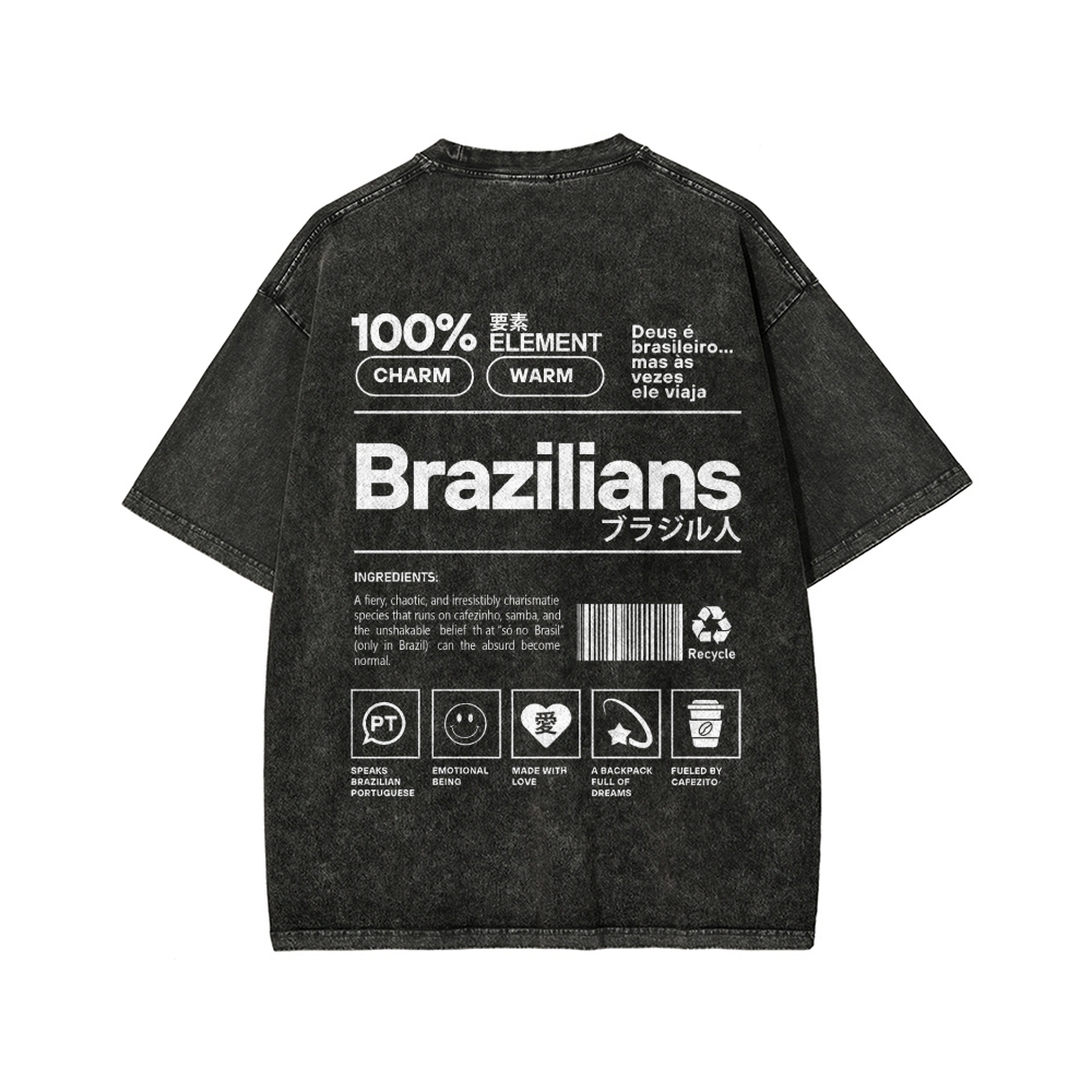 Brazilians Japanese Katakana Front And Back Printing Washed T-shirt