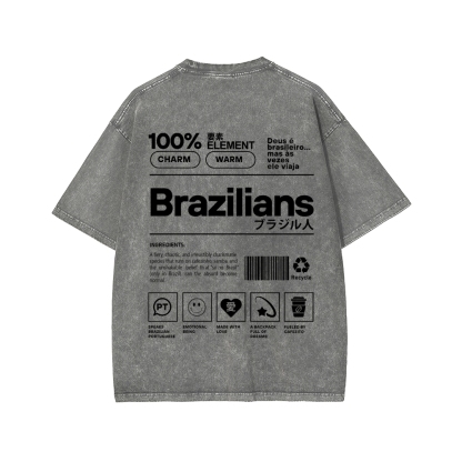 Brazilians Japanese Katakana Front And Back Printing Washed T-shirt