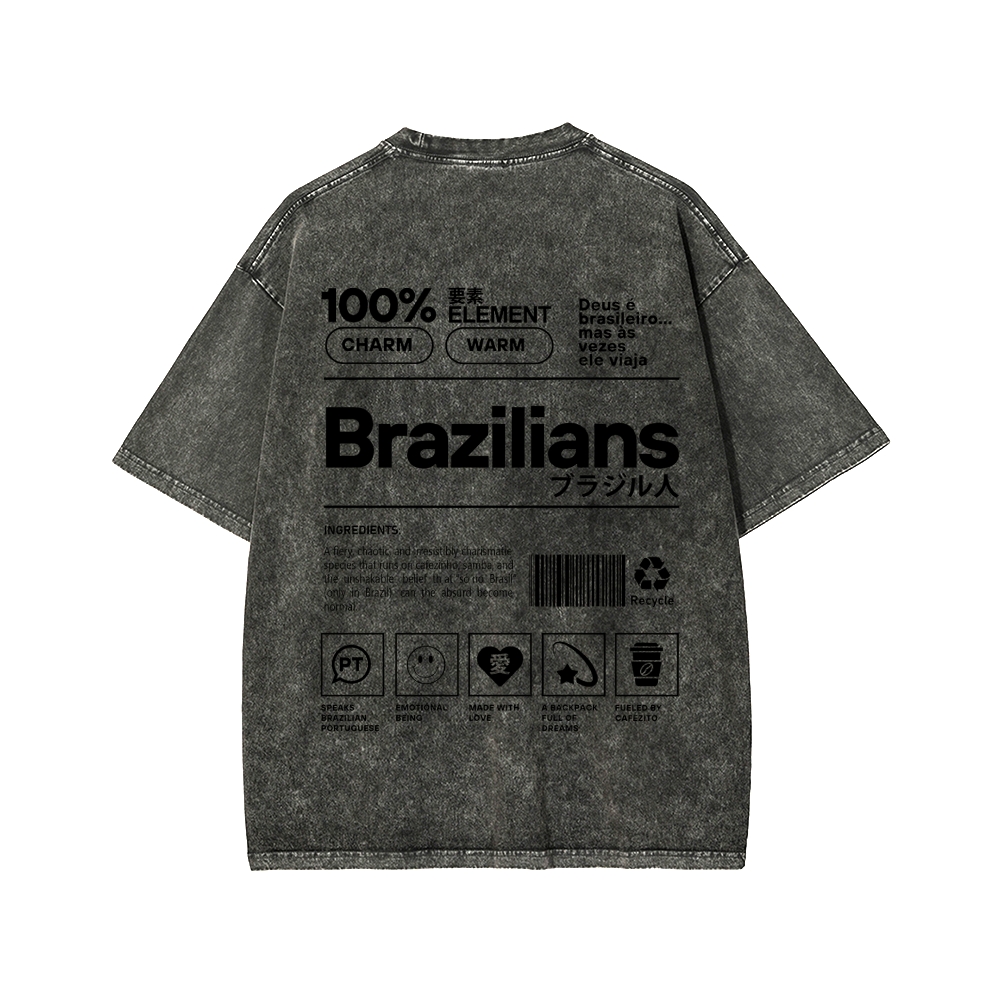 Brazilians Japanese Katakana Front And Back Printing Washed T-shirt
