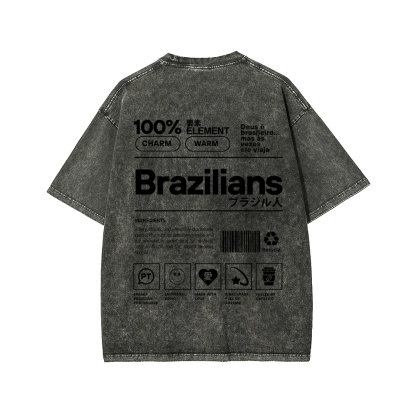 Brazilians Japanese Katakana Front And Back Printing Washed T-shirt