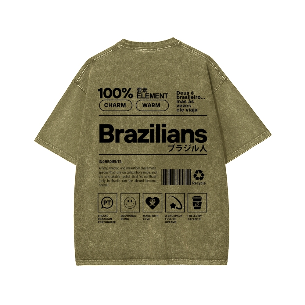 Brazilians Japanese Katakana Front And Back Printing Washed T-shirt