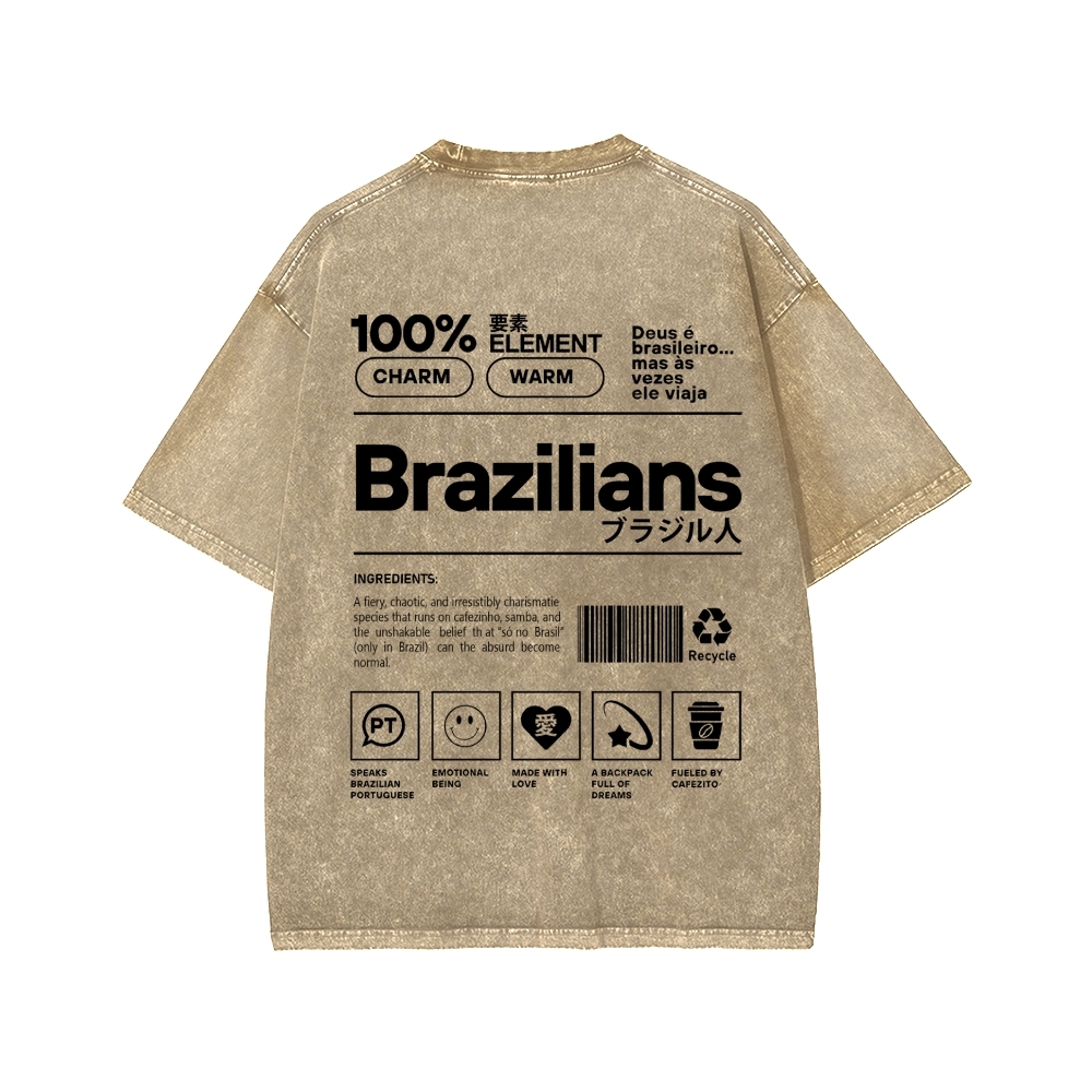 Brazilians Japanese Katakana Front And Back Printing Washed T-shirt