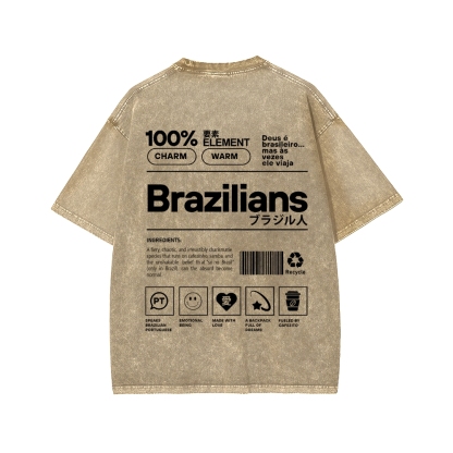 Brazilians Japanese Katakana Front And Back Printing Washed T-shirt