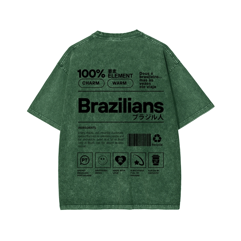 Brazilians Japanese Katakana Front And Back Printing Washed T-shirt