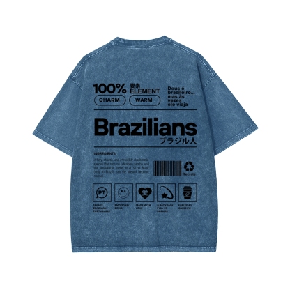 Brazilians Japanese Katakana Front And Back Printing Washed T-shirt