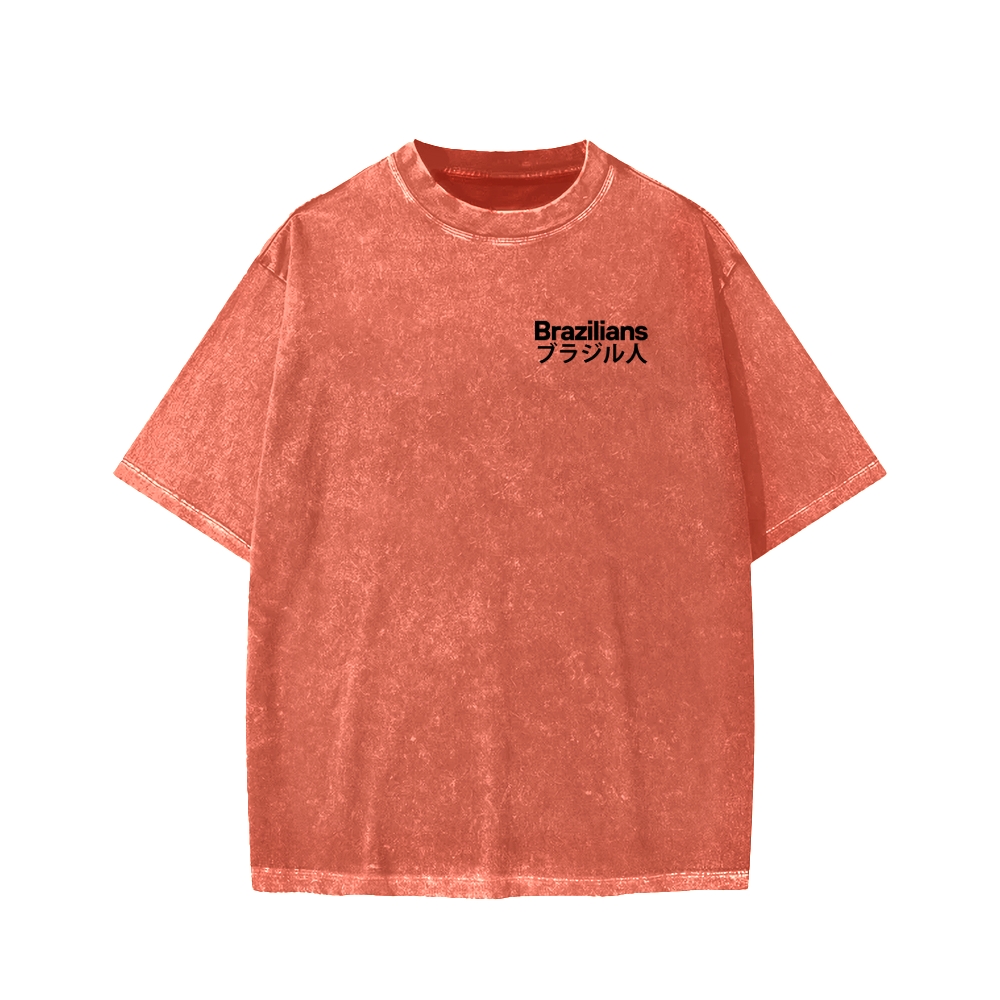 Brazilians Japanese Katakana Front And Back Printing Washed T-shirt