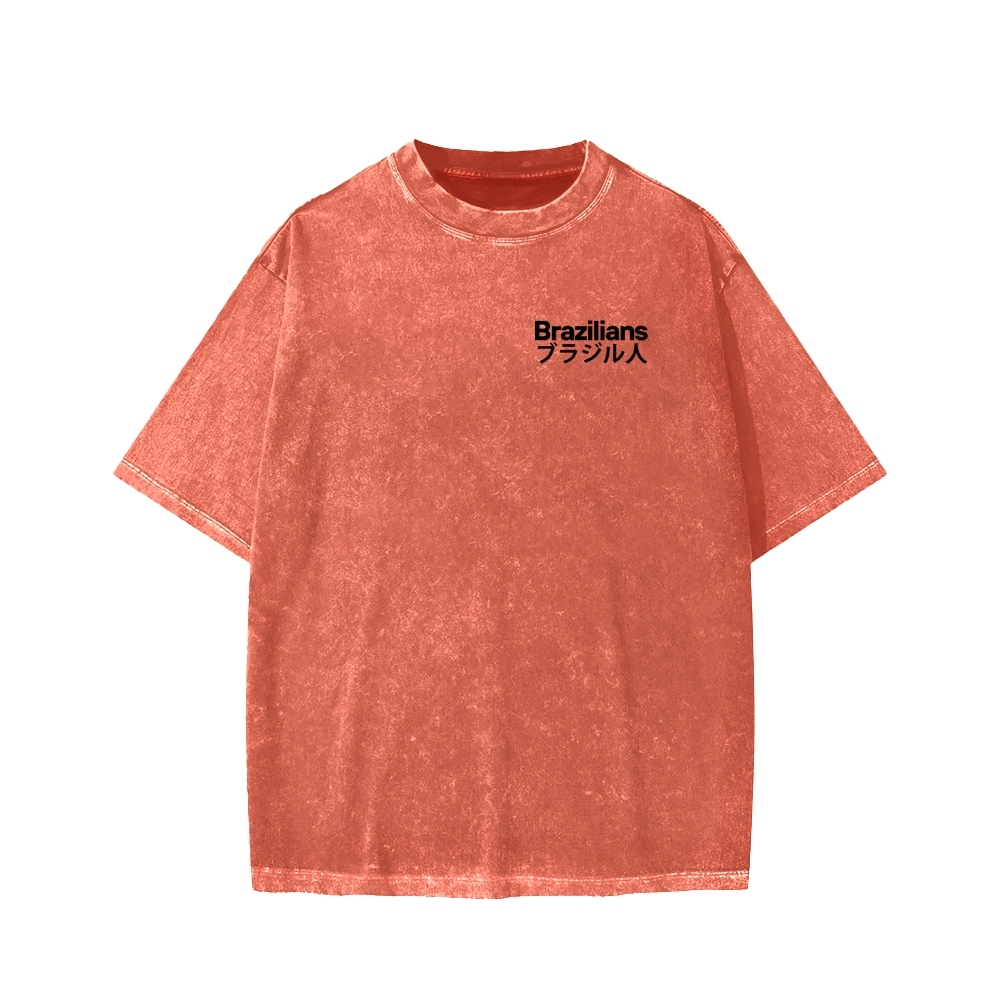 Brazilians Japanese Katakana Front And Back Printing Washed T-shirt