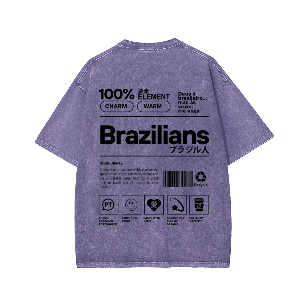 Brazilians Japanese Katakana Front And Back Printing Washed T-shirt