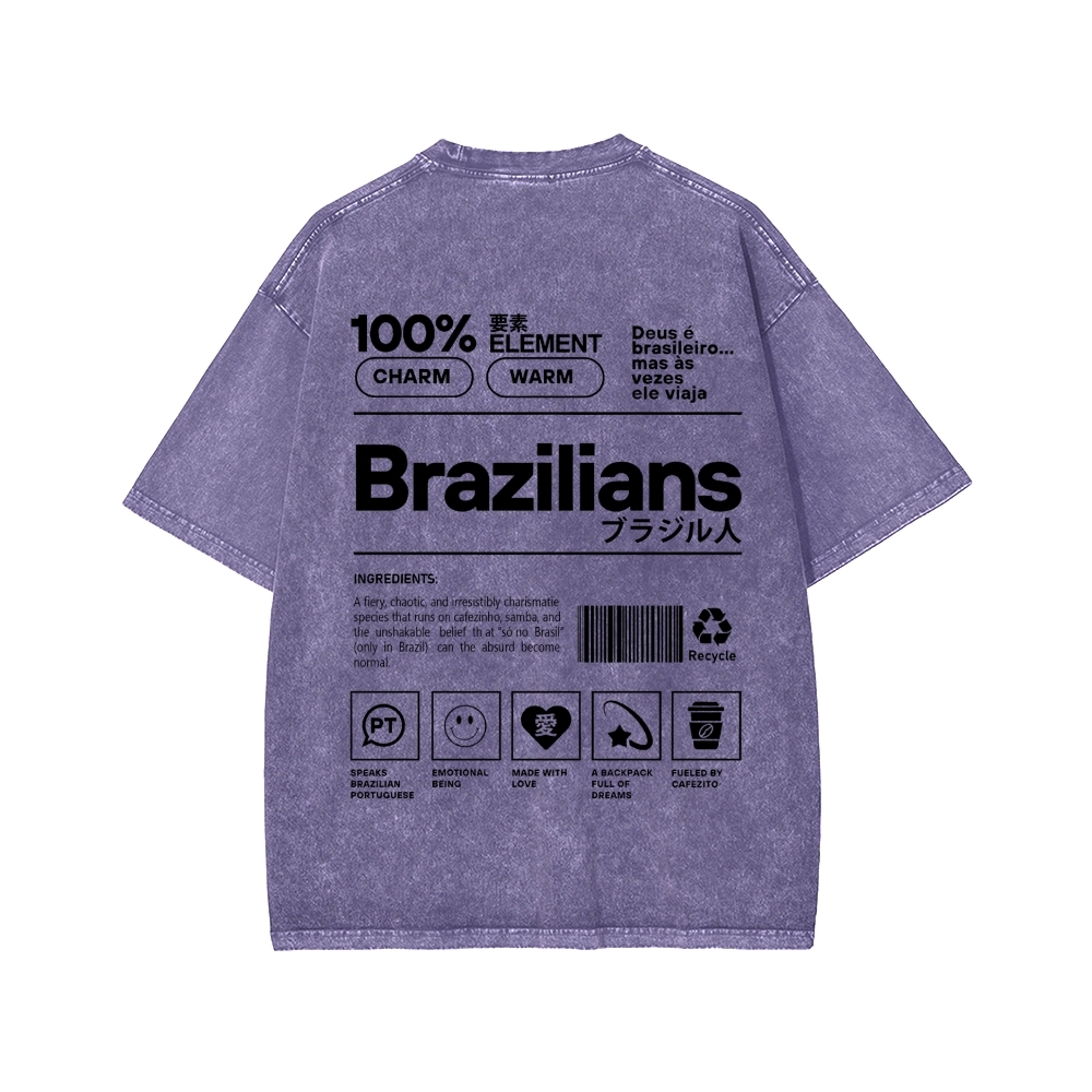 Brazilians Japanese Katakana Front And Back Printing Washed T-shirt