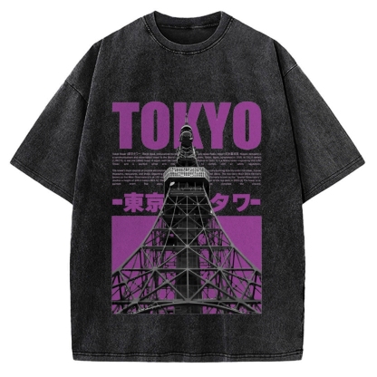 Tokyo Tower Japanese Landmark Buildings landscape Vintage Washed T-shirt