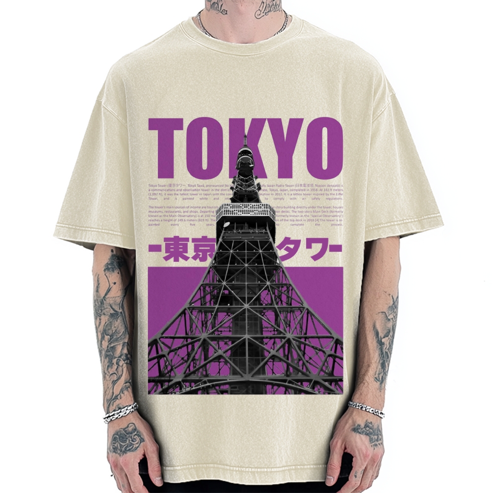 Tokyo Tower Japanese Landmark Buildings landscape Vintage Washed T-shirt