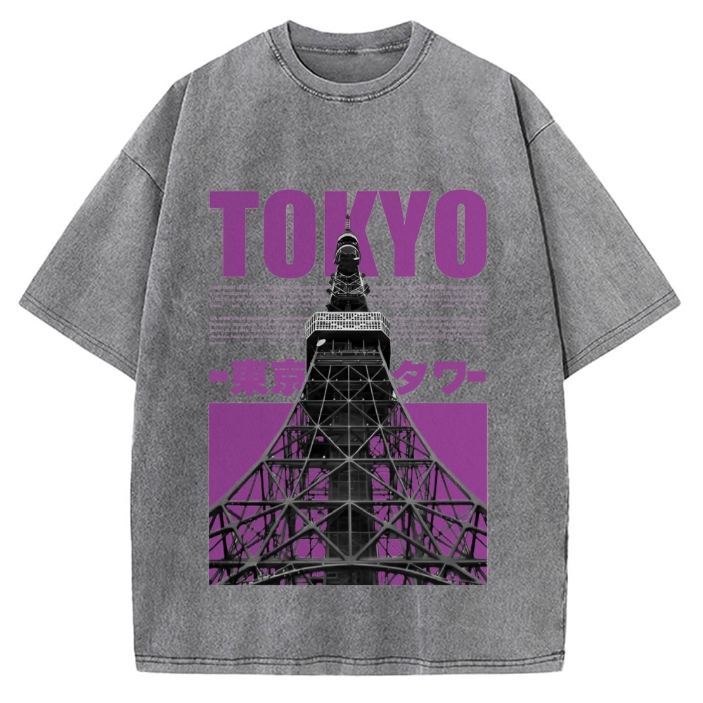 Tokyo Tower Japanese Landmark Buildings landscape Vintage Washed T-shirt