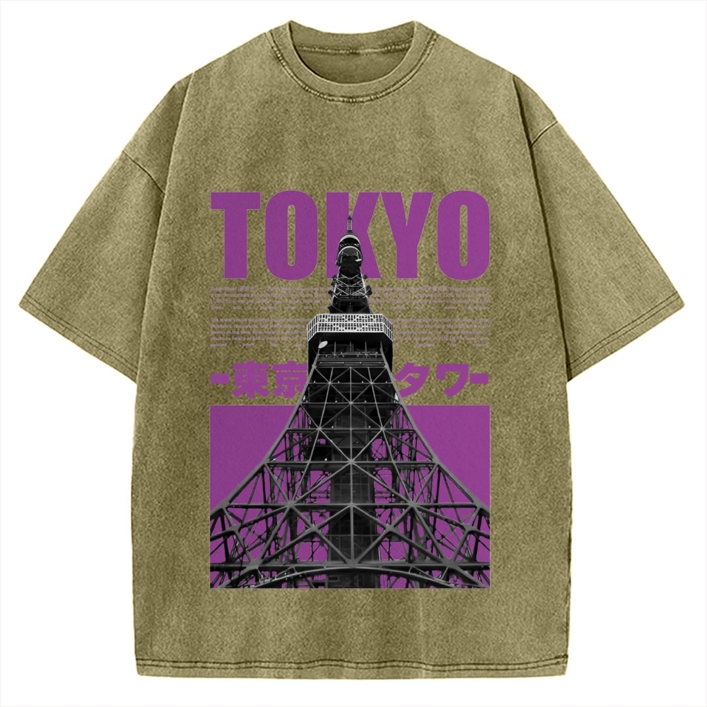 Tokyo Tower Japanese Landmark Buildings landscape Vintage Washed T-shirt