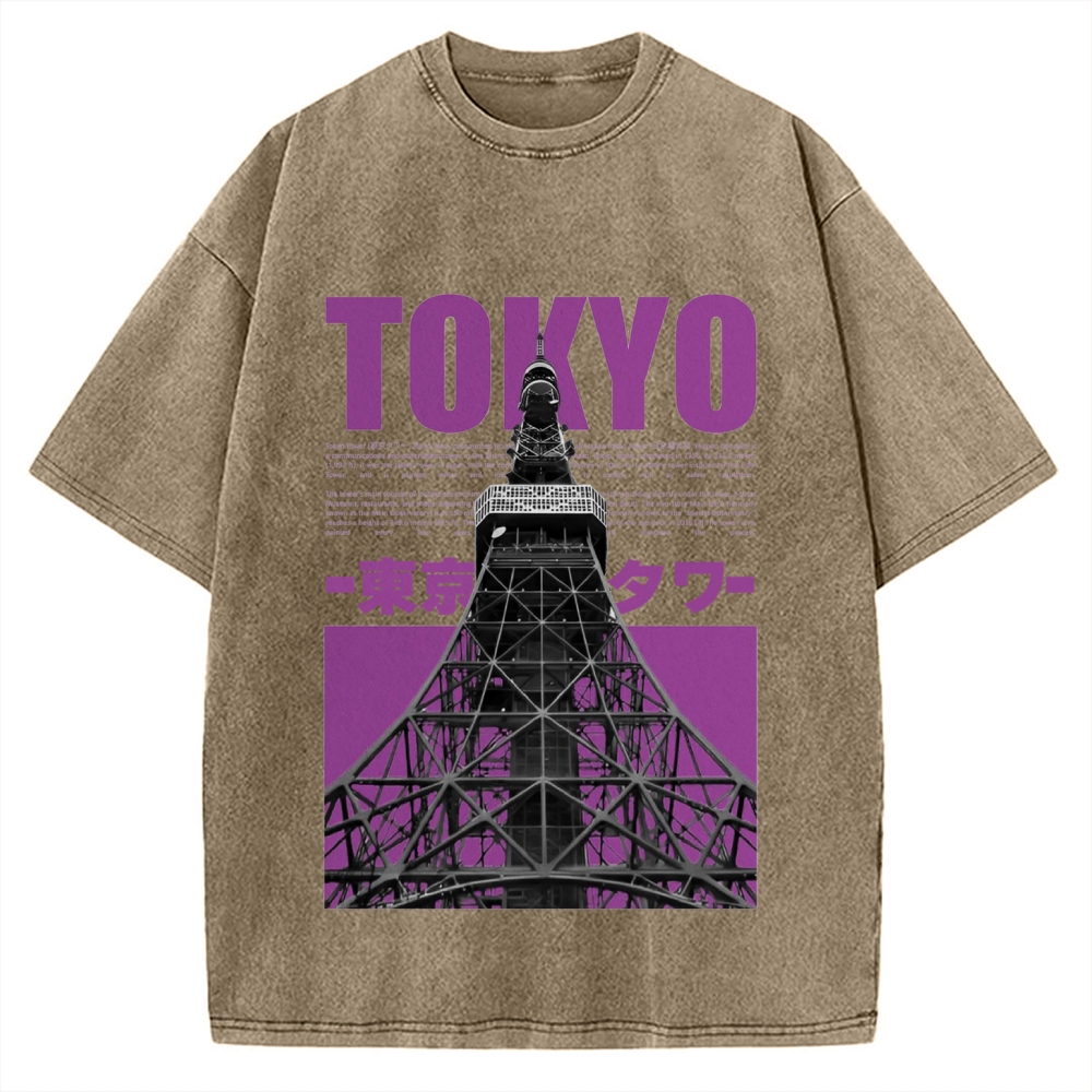 Tokyo Tower Japanese Landmark Buildings landscape Vintage Washed T-shirt
