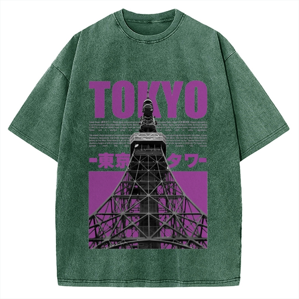 Tokyo Tower Japanese Landmark Buildings landscape Vintage Washed T-shirt