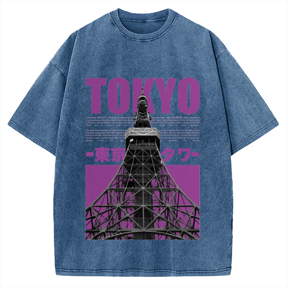 Tokyo Tower Japanese Landmark Buildings landscape Vintage Washed T-shirt