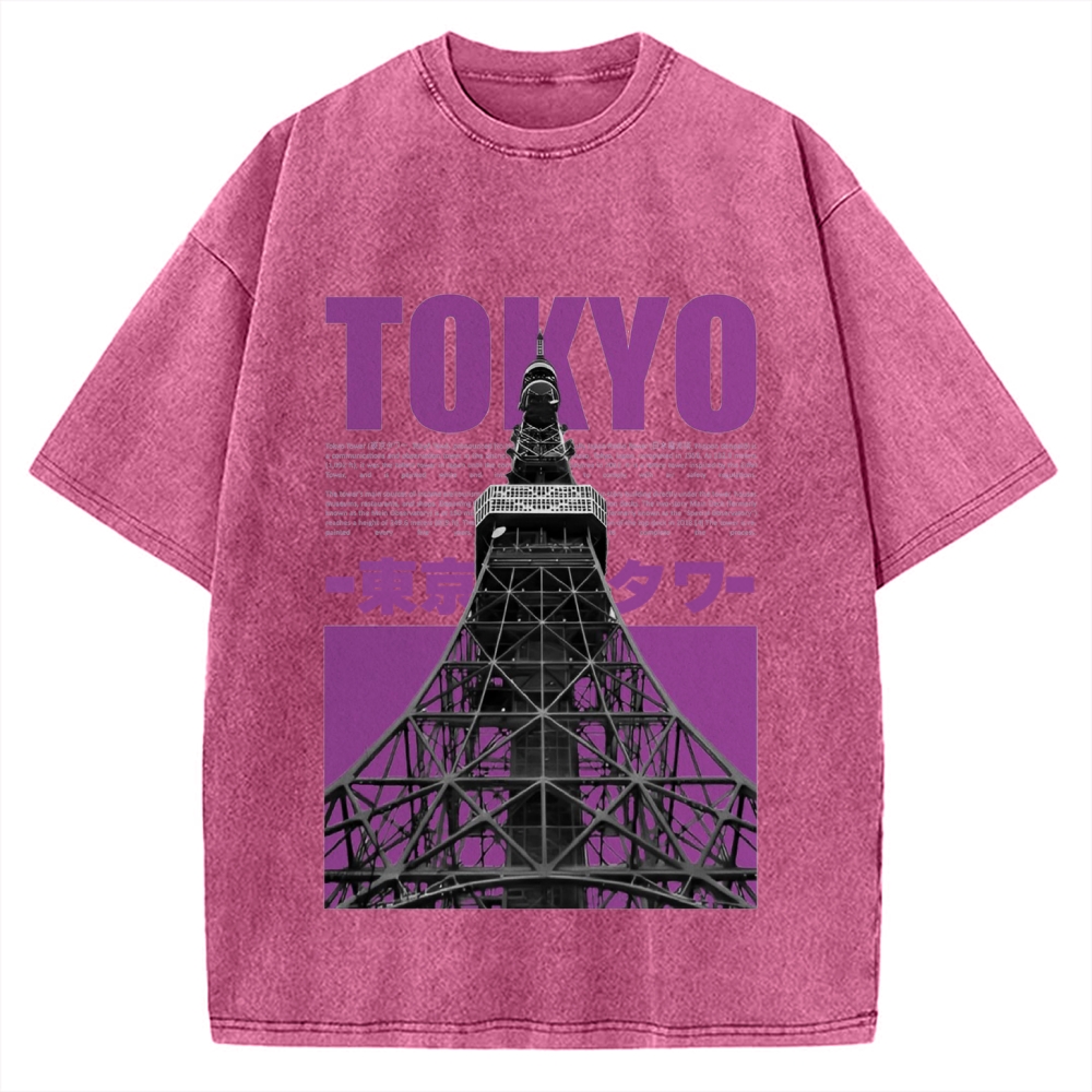 Tokyo Tower Japanese Landmark Buildings landscape Vintage Washed T-shirt