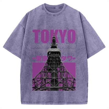 Tokyo Tower Japanese Landmark Buildings landscape Vintage Washed T-shirt