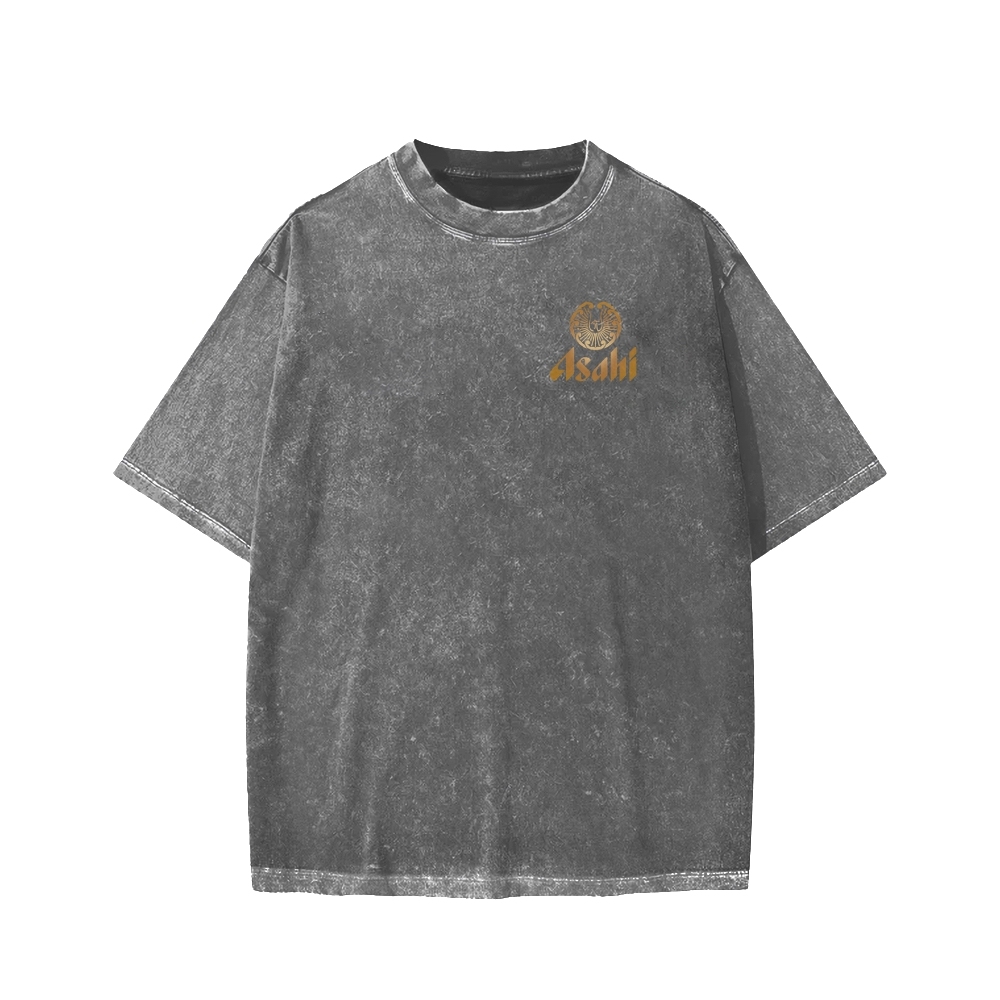 Asahi Kuro Nama Black Draft Beer Front And Back Printing Washed T-shirt