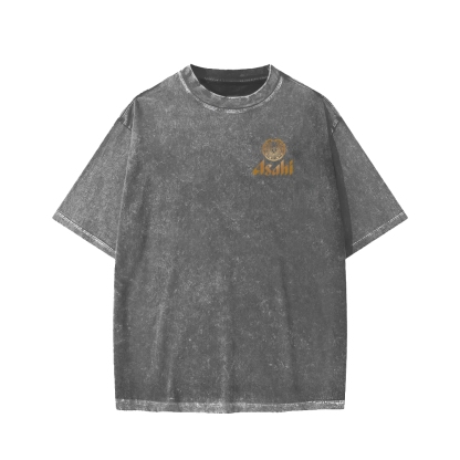 Asahi Kuro Nama Black Draft Beer Front And Back Printing Washed T-shirt