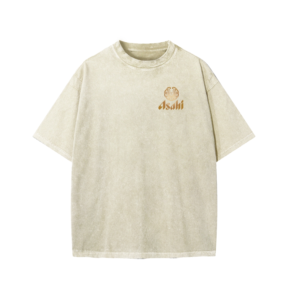 Asahi Kuro Nama Black Draft Beer Front And Back Printing Washed T-shirt