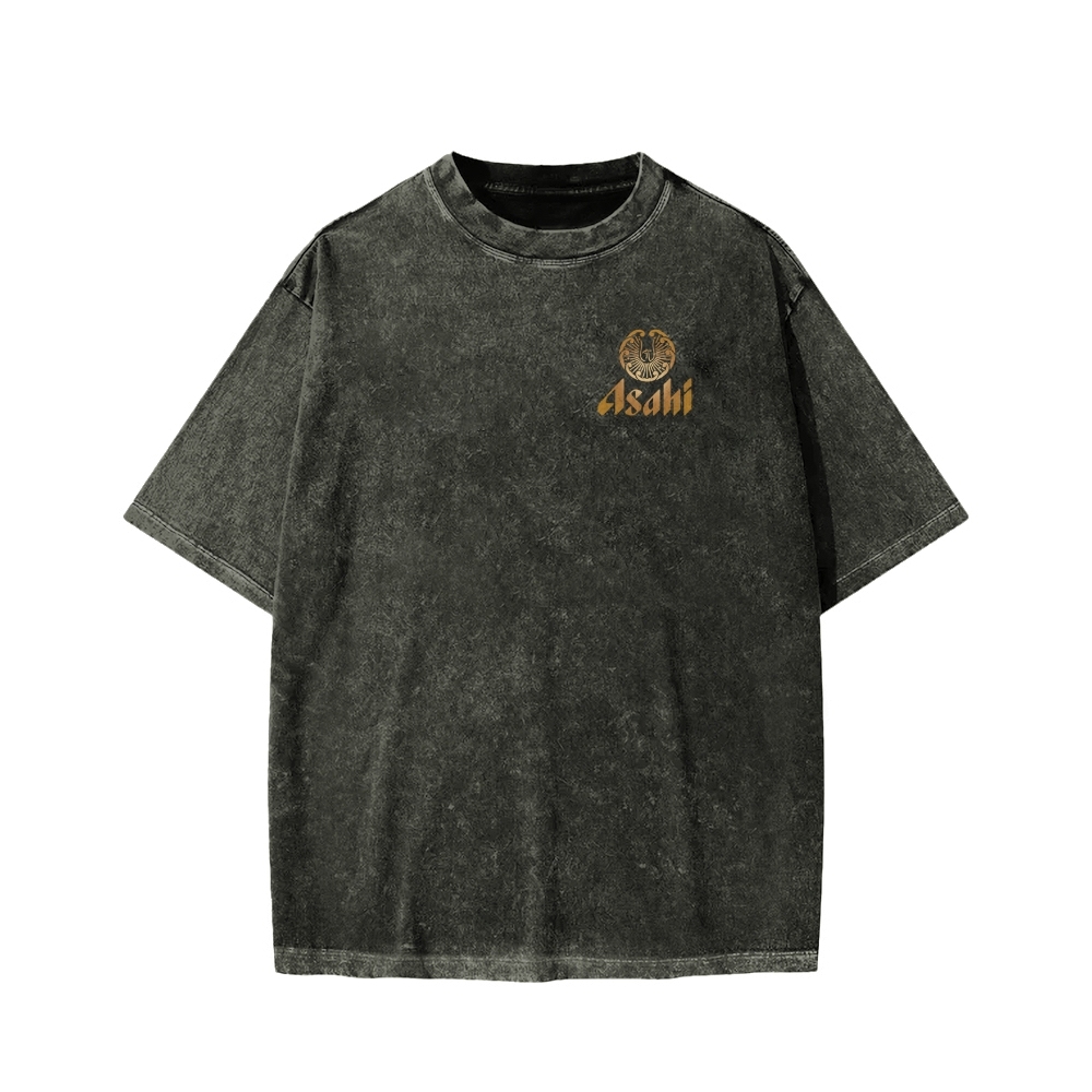 Asahi Kuro Nama Black Draft Beer Front And Back Printing Washed T-shirt