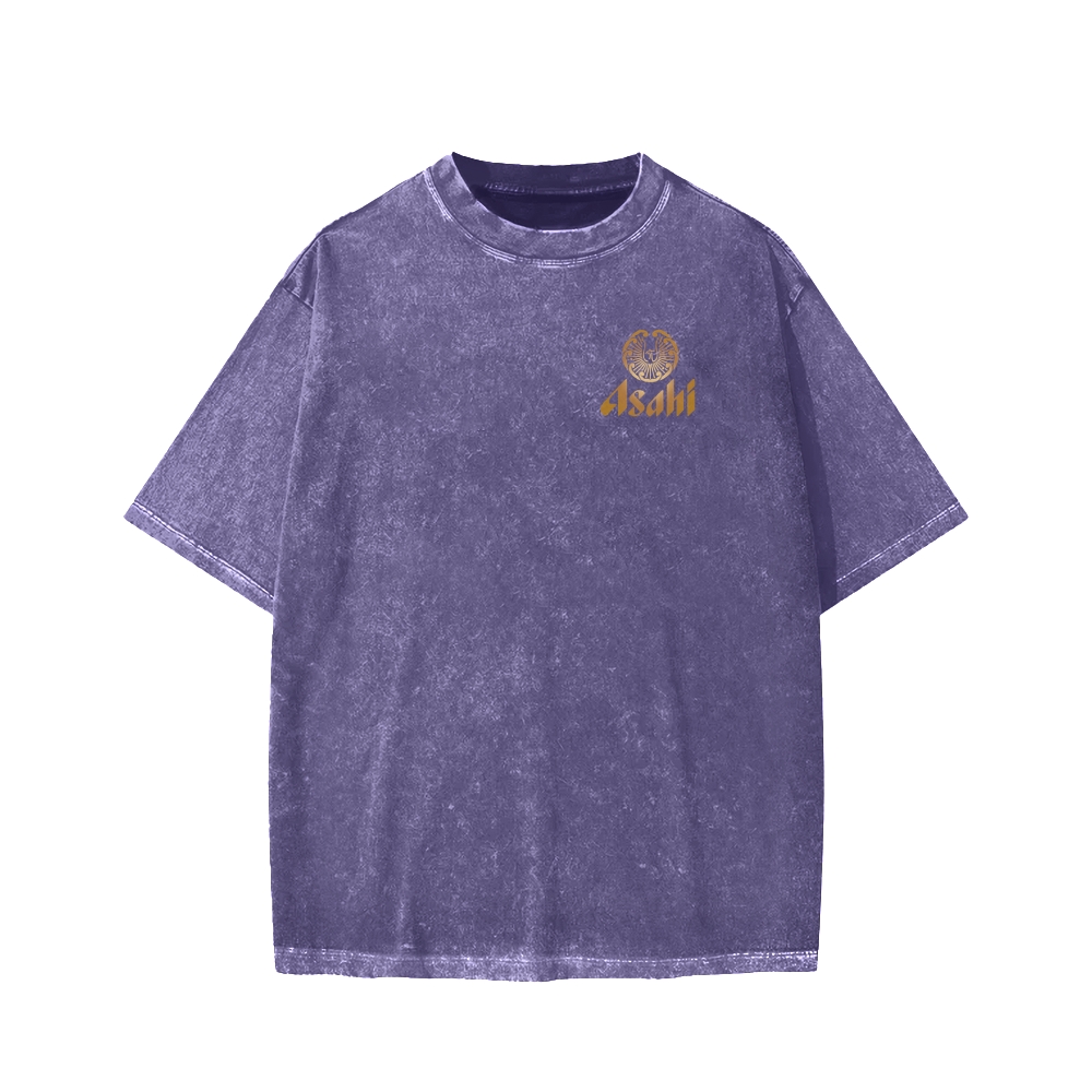 Asahi Kuro Nama Black Draft Beer Front And Back Printing Washed T-shirt