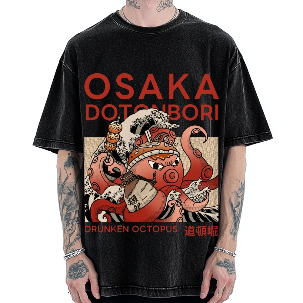 Osaka Dotonbori Drunken Octopus Vintage Washed T-shirt