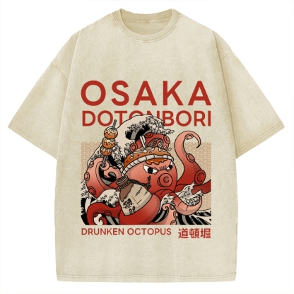 Osaka Dotonbori Drunken Octopus Vintage Washed T-shirt