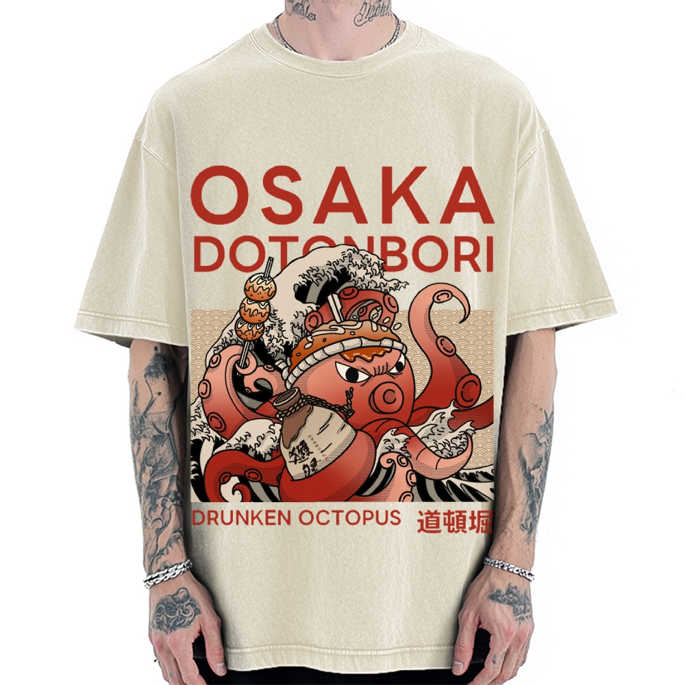 Osaka Dotonbori Drunken Octopus Vintage Washed T-shirt