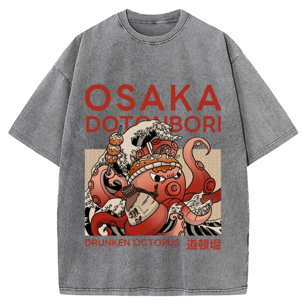 Osaka Dotonbori Drunken Octopus Vintage Washed T-shirt