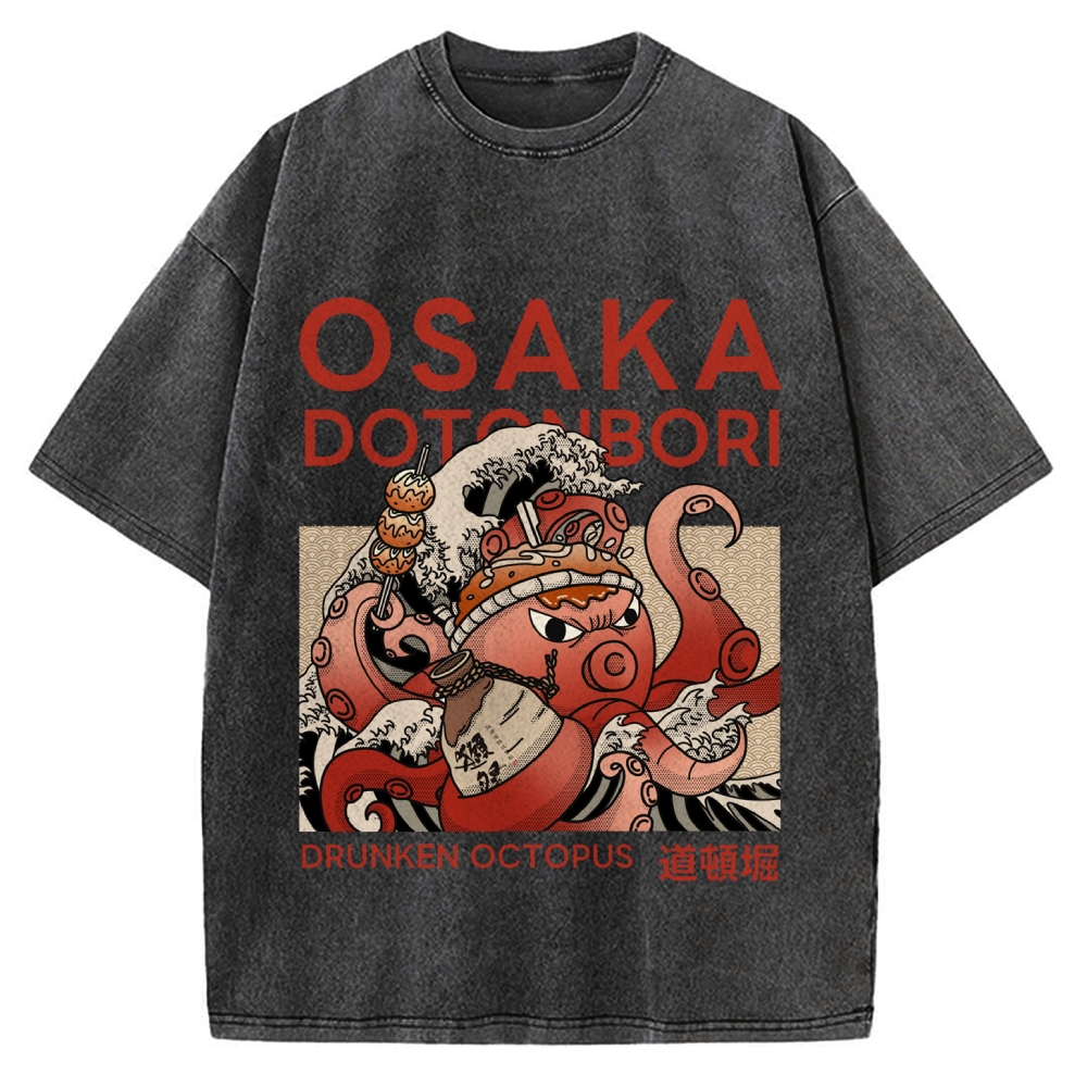Osaka Dotonbori Drunken Octopus Vintage Washed T-shirt