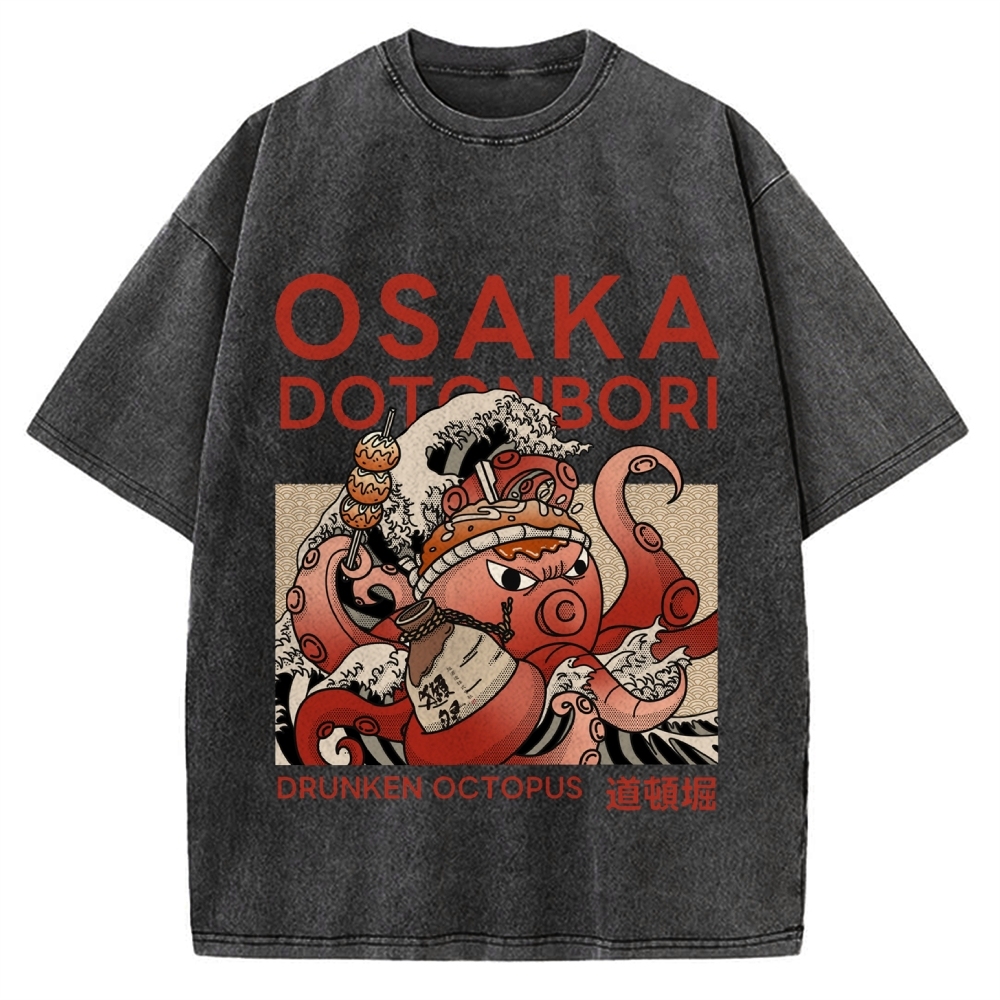 Osaka Dotonbori Drunken Octopus Vintage Washed T-shirt