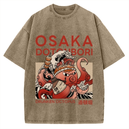 Osaka Dotonbori Drunken Octopus Vintage Washed T-shirt