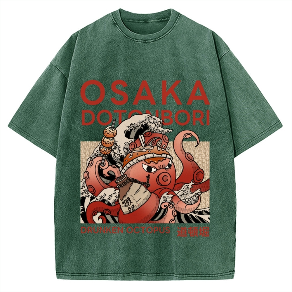 Osaka Dotonbori Drunken Octopus Vintage Washed T-shirt