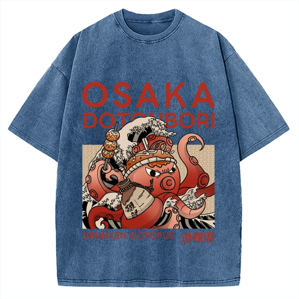 Osaka Dotonbori Drunken Octopus Vintage Washed T-shirt