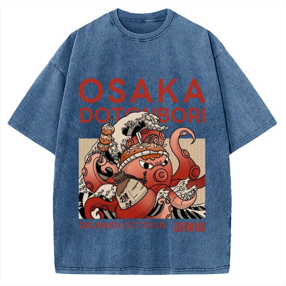 Osaka Dotonbori Drunken Octopus Vintage Washed T-shirt