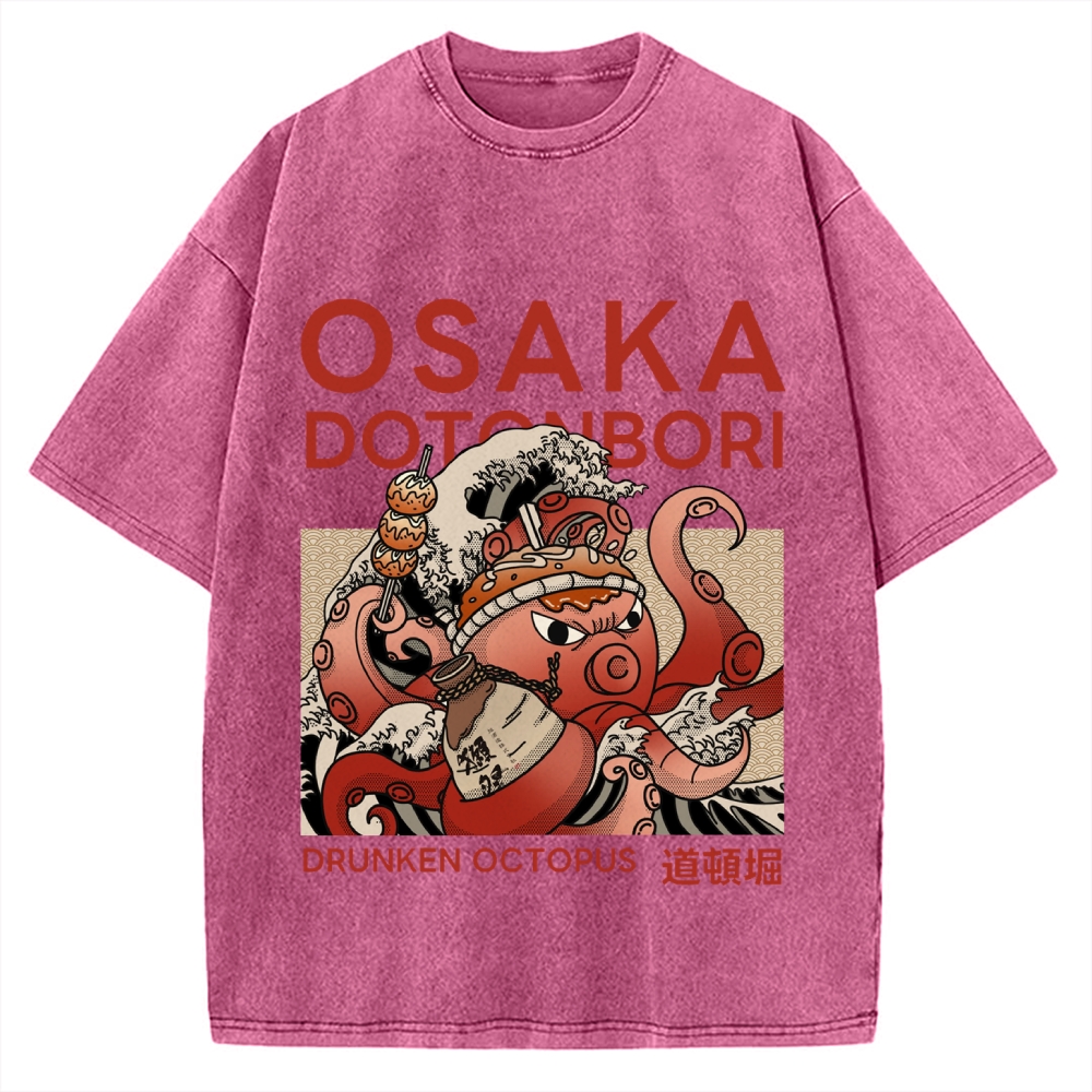 Osaka Dotonbori Drunken Octopus Vintage Washed T-shirt
