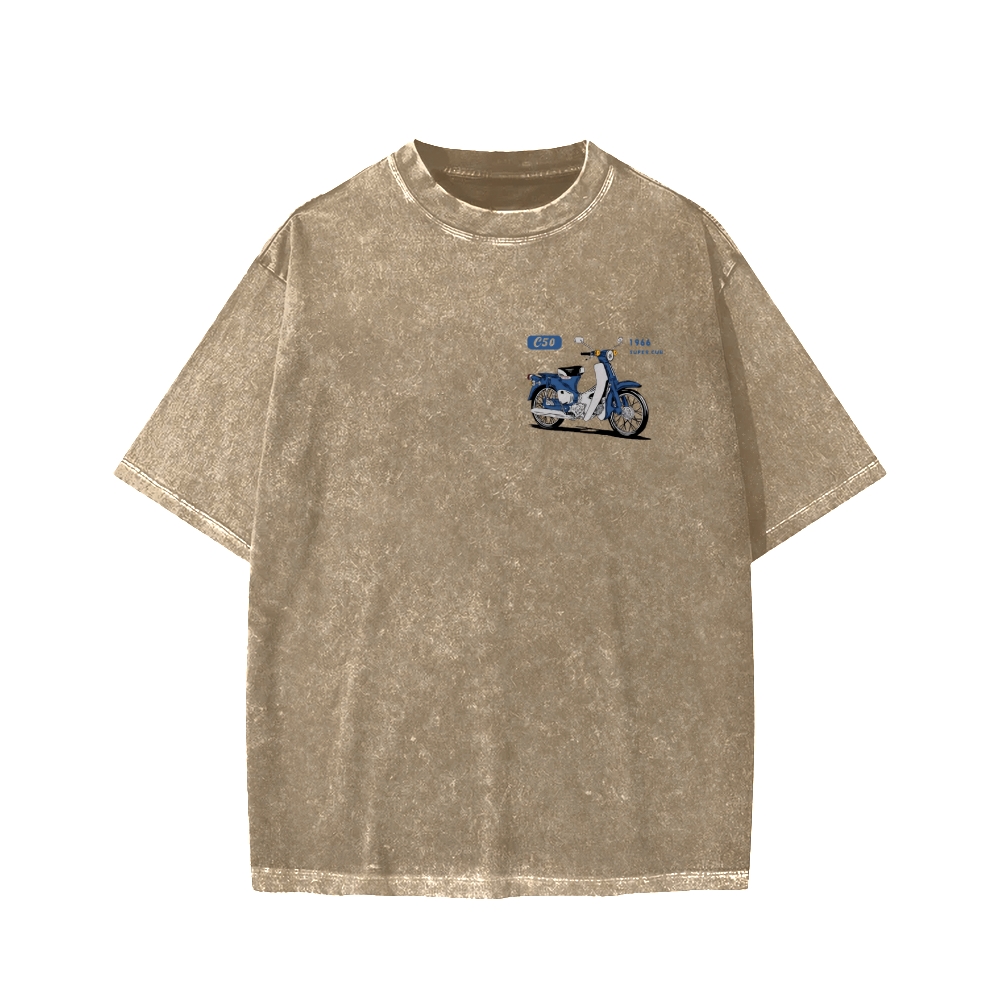 Honda C50 Super Cub Motorcycle Front And Back Printing Washed T-shirt