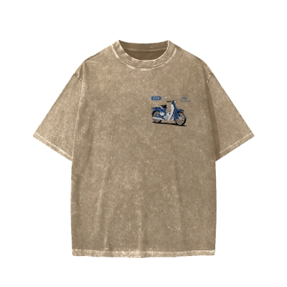 Honda C50 Super Cub Motorcycle Front And Back Printing Washed T-shirt